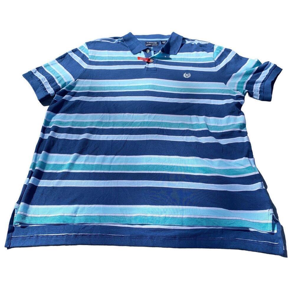 Chaps Mens Polo Shirt Size XL Blue Striped Casual Golf Rugby Natural Stretch​​​